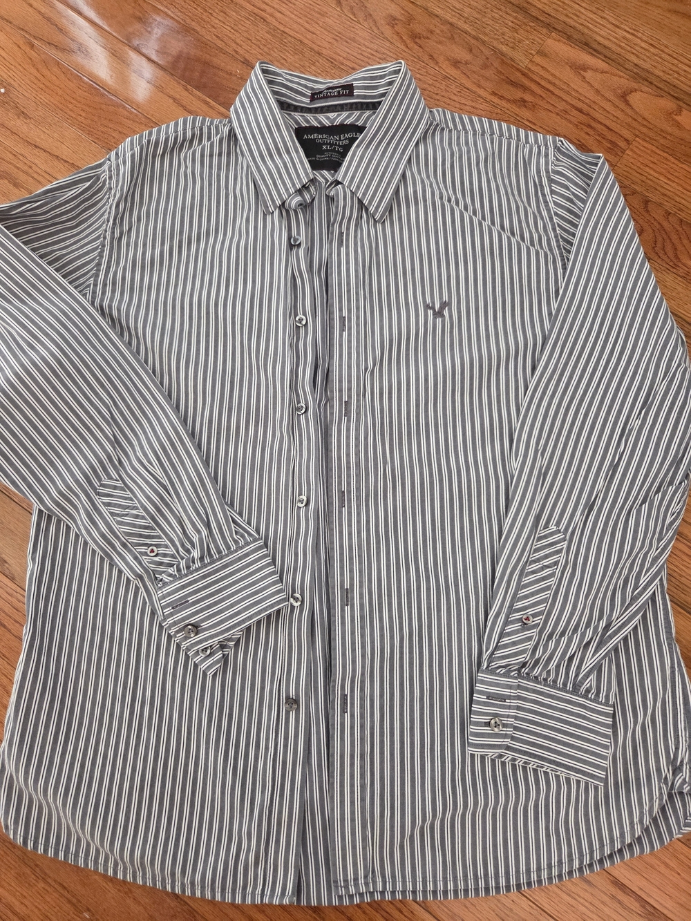 American Eagle Outfitters Men’s Gray & White Vertical Stripe Dress Shirt